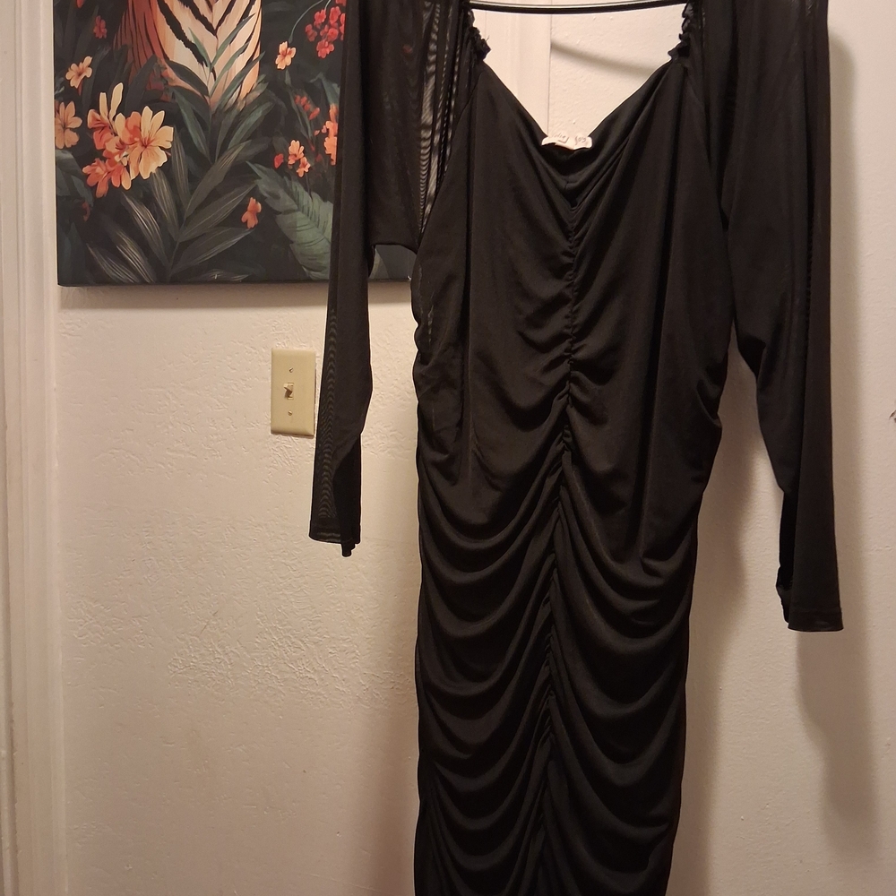 Fashion Nova Black Ruched Mini Dress